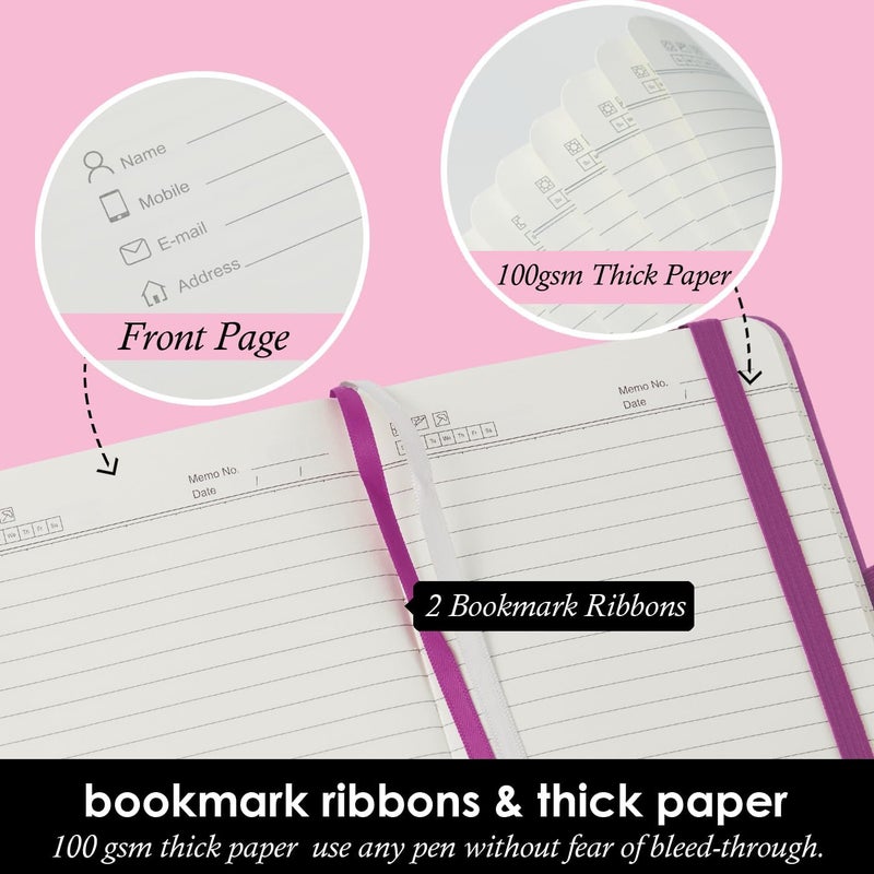 NIRMIRO 3 Pack Pocket Notebook Journal with Pen, Mini Small Notepad Notebook 3.7" x 5.7" for Women Writing, 408 Pages, Pearlescent Pink Purple Gold - Image 3